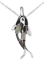 Sterling Silver Dolphin with Black Mother of Pearl Pendant 875