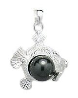 Fish with Black Pearl Sterling Silver Pendant PP 657