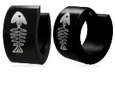 Black Stainless Steel Fish bone Huggie Earrings 020