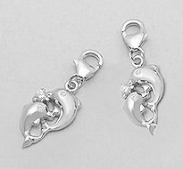 CZ Dolphin Sterling Silver Clip on Charm 819