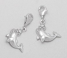 CZ Dolphin Sterling Silver Clip on Charm 919