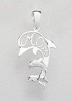 CZ Sterling Silver Mother & Child Dolphin Pendant 176