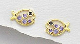 CZ Fish Sterling Silver Earrings 186 with 14k Yellow Gold Plating
