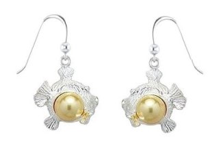Fish with Gold Pearl Sterling Silver Earrings