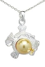 Fish with Gold Pearl Sterling Silver Necklace