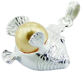 Fish with Gold Pearl Sterling Silver Pendant PP 657 enlarged