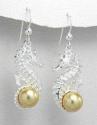 Seahorse Sterling Silver Earrings PE 148 (with Gold Pearl)