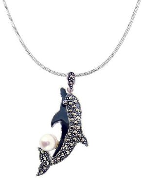 Sterling Silver Dolphin with Marcasite Necklace M553