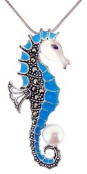 Sterling Silver Seahorse with Marcasite Pendant M943