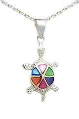 Sterling Silver Tortoise Necklace 093 with Multi-Color Mother of Pearl