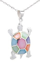 Sterling Silver Tortoise Necklace 081 with multi color Mother of Pearl