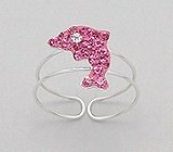 Pink Crystal Dolphin Sterling Silver Toe Ring 653