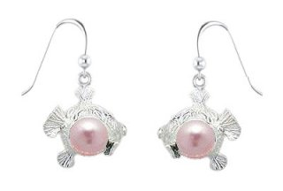 Fish with Pink Pearl Sterling Silver Earrings PE 048