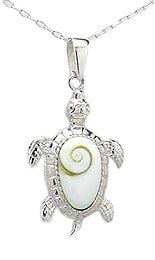 Sterling Silver Sea Turtle with Shiva Shell Necklace 382