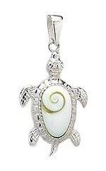 Sterling Silver Sea Turtle with Shiva Shell Pendant 382
