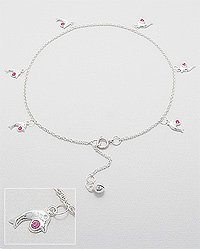 Sterling Silver Dolphin Anklet with pink crystal 501