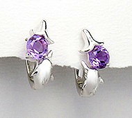 Sterling Silver Dolphin Omega Back Earrings with Amethyst 130