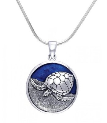 Sterling Silver Nesting Sea Turtle Necklace DP 2310 with Snake Chain