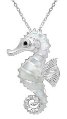 White Mother of Pearl Seahorse Sterling Silver Pendant 4853