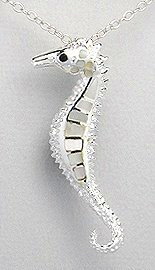 White Mother of Pearl Seahorse Sterling Silver Necklace 975
