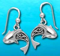Artistic Sterling Silver Shark Earrings