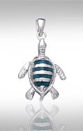Inlaid Paua Shell Sterling Silver Sea Turtle Pendant DP 7910