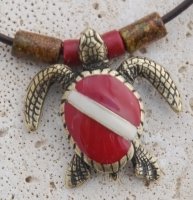 Brass Plated Sea Turtle with Dive Flag Shell Necklace