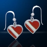Sterling Silver Dive Flag Heart Earrings