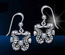 Sterling Silver Kissing Seahorse Earrings DE 8255