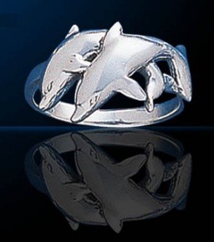 sterling silver double dolphin ring