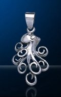 Octopus with Curly Arms Sterling Silver Pendant DP 0617
